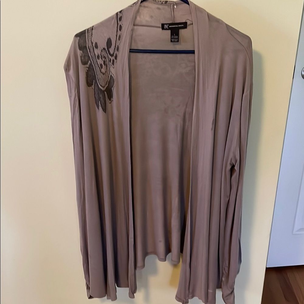INC International Concepts Women's Taupe Open Flyaway Cardigan